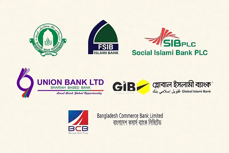 Logos of six banks under the control of the S Alam Group